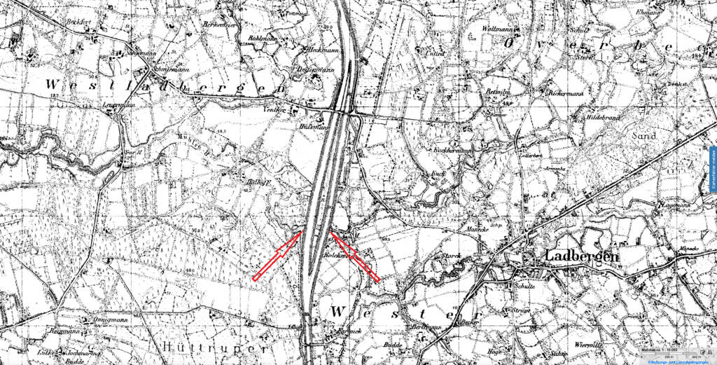 Dortmund-Ems Canal near Ladbergen. Map: 1936-1945 Topographic map