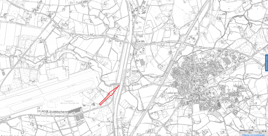 Dortmund-Ems Canal near Ladbergen. Map: 2016 German base map