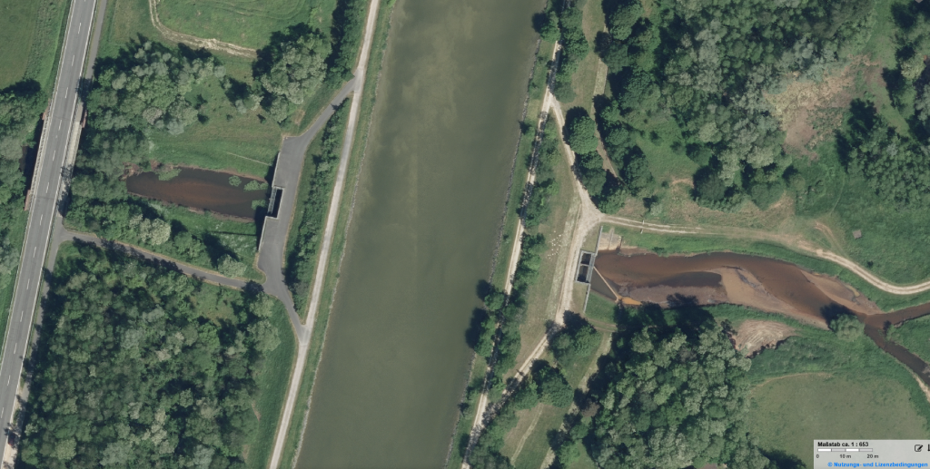 Satellite image of the Dortmund-Ems Canal with the Glane culvert, taken on 15 May 2024