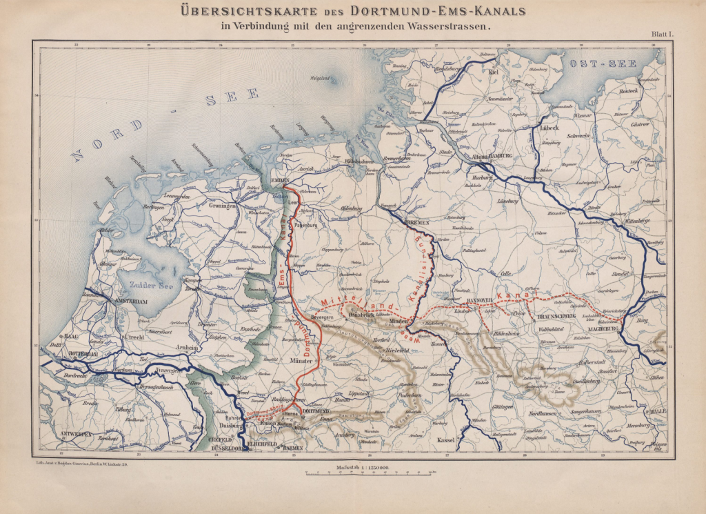 Overview map of the Dortmund-Ems Canal and the adjacent waterways, 1899