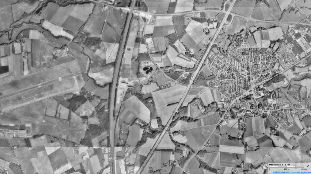 Historical orthophoto of the Dortmund-Ems Canal west of Ladbergen, taken on 14 May and 14 June 1988