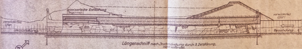 Annex 4, Fig. 3: Longitudinal section following repairs after the third destruction, unfinished. Third destruction and repairs begun on the Glane culvert following the sixth air raid, 3 March 1945.