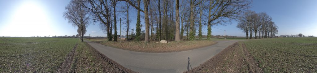Panorama at the memorial stone in Greven-Pentrup commemorating the crew of the downed Avro Lancaster ME453 of 467 Squadron RAAF, who died on 3 March 1945